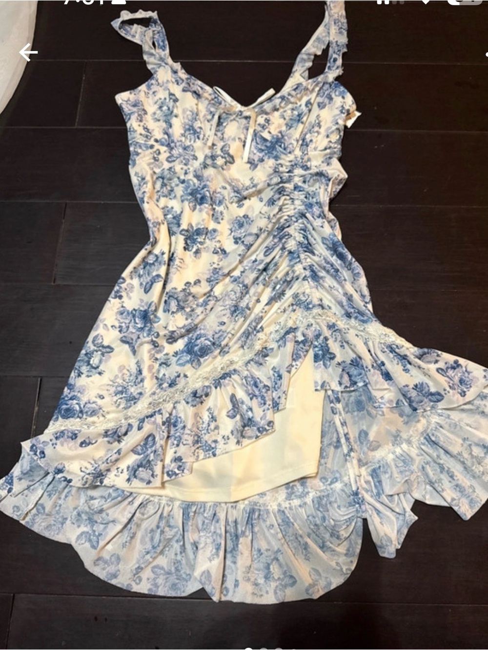 Blue Floral Ruffled Sundress - Women